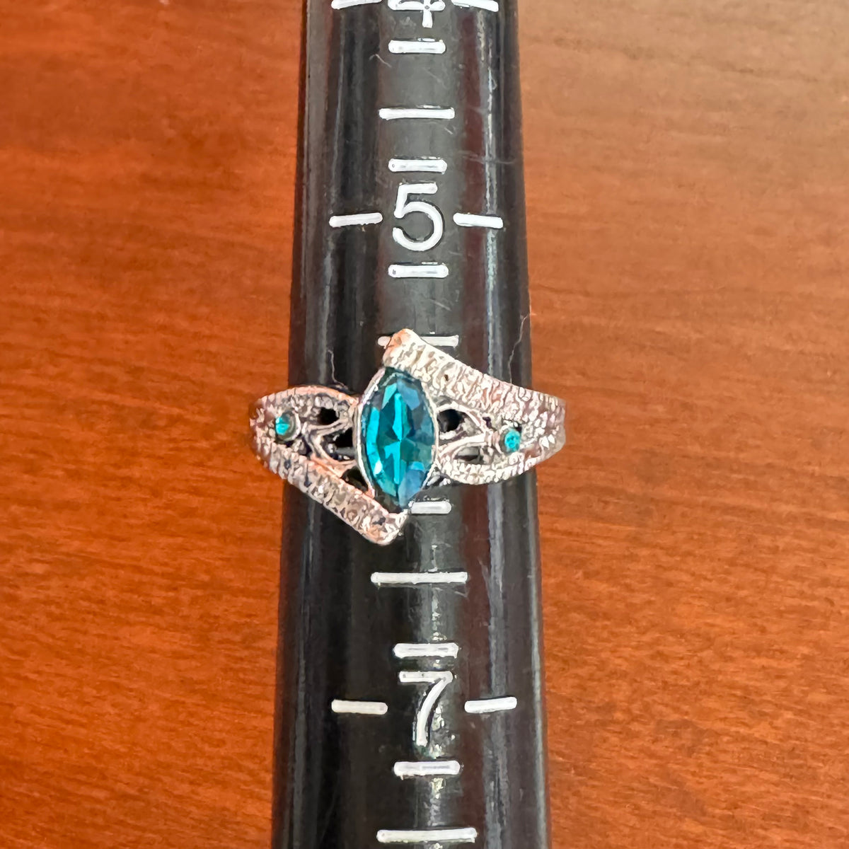 Vintage-Style Marquise Teal Gemstone Ring - Size 6