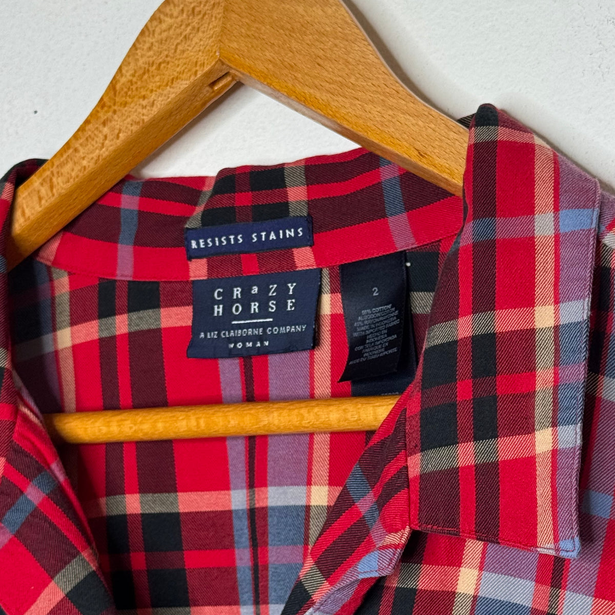Crazy Horse Plaid Button Front Stain Resistant Top - Size 2X