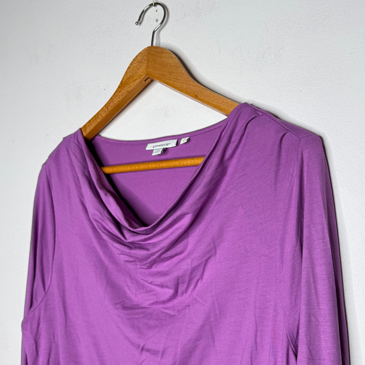 Chico’s Cowl Neck Long Sleeve Touch of Cool Tee - Size Large