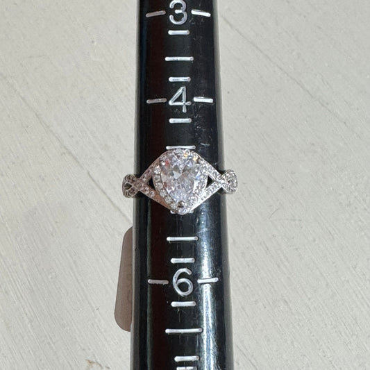Pear Cut Halo Engagement Ring With Twisted Infinity Split Shank Band - Size 5