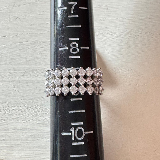 Sterling Silver 3-Row Multiband Cluster Ring - Size 9
