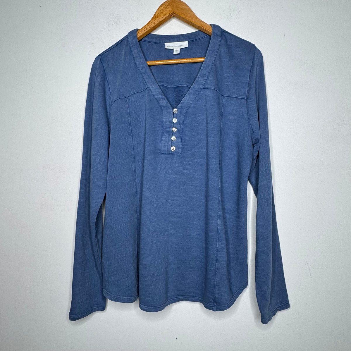 Pure Jill Tea Dyed Organic Cotton Henley Top - Size Large