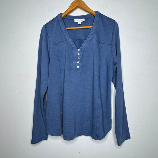 Pure Jill Tea Dyed Organic Cotton Henley Top - Size Large