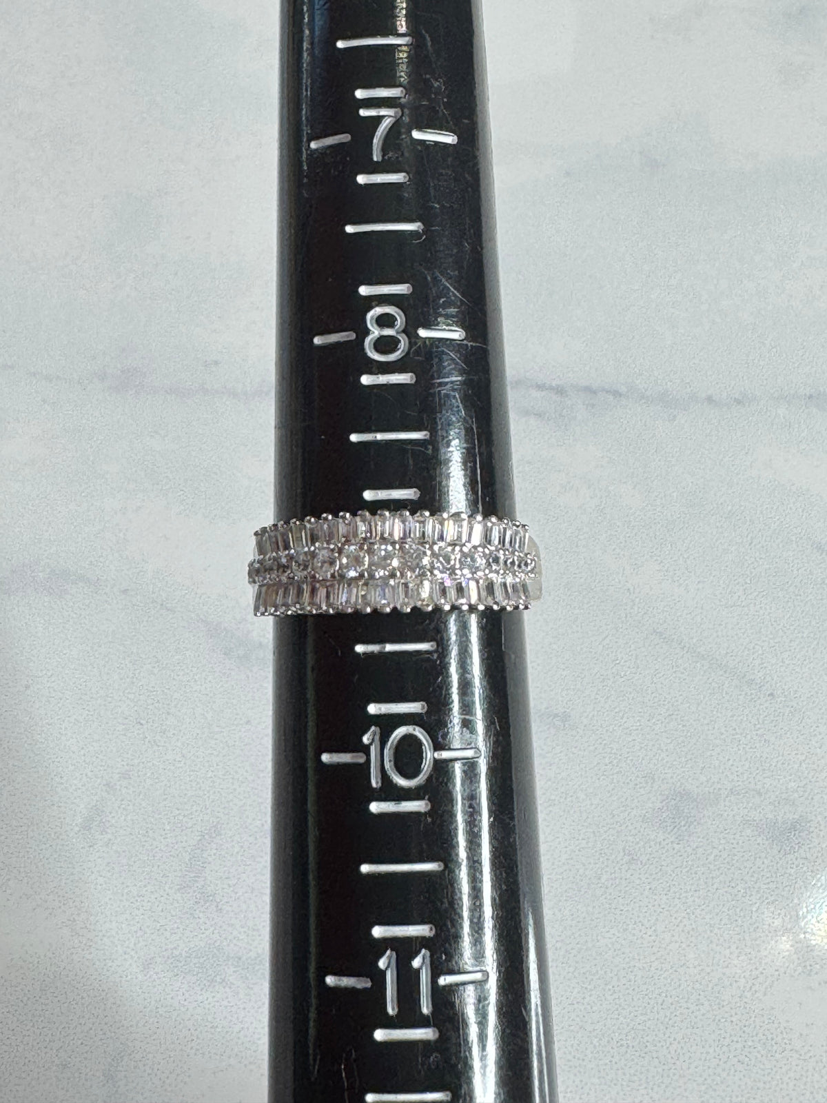 Baguette & Round Brilliant Multi-Row Cluster Statement Ring - Size 9