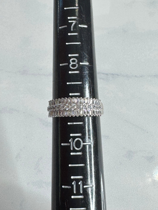 Baguette & Round Brilliant Multi-Row Cluster Statement Ring - Size 9