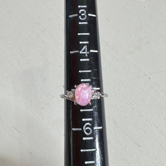 Pink Simulated Opal Cocktail Ring - Size 5