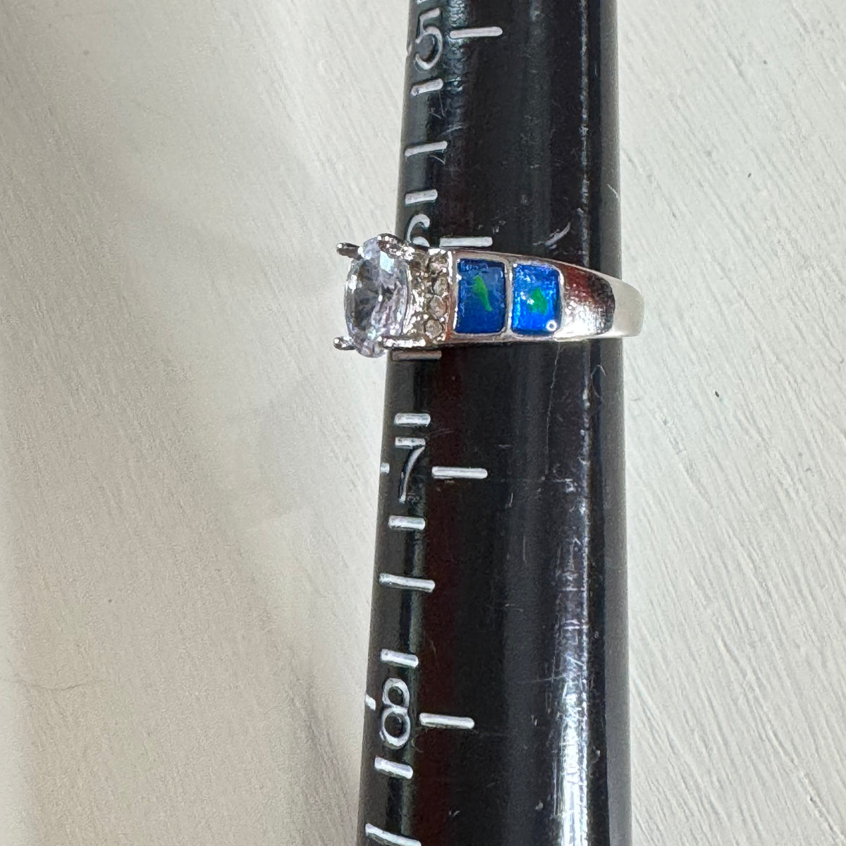 Oval Statement Ring With Synthetic Blue Opal Inlay - Size 6