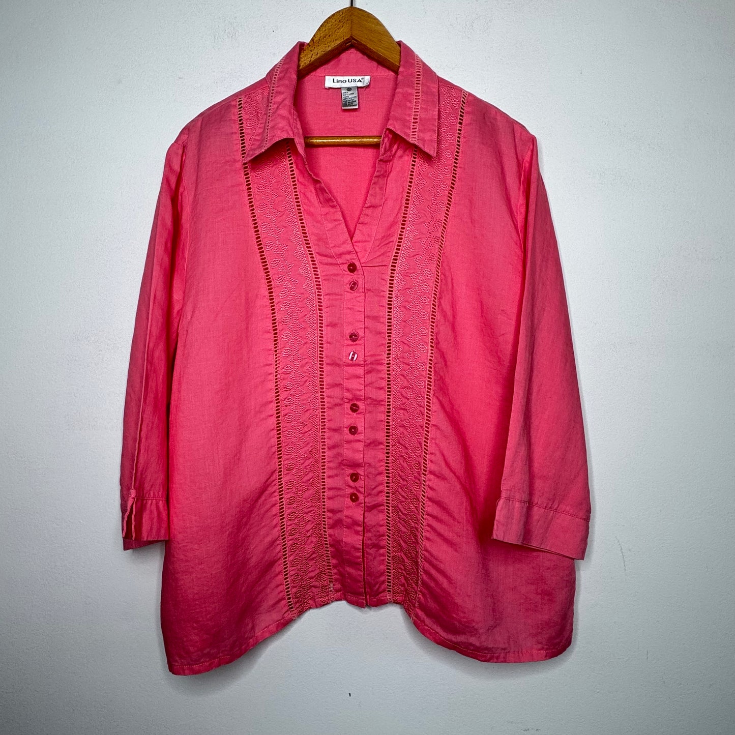 Lino USA Linen Embroidered Eyelet Top - Size 2X