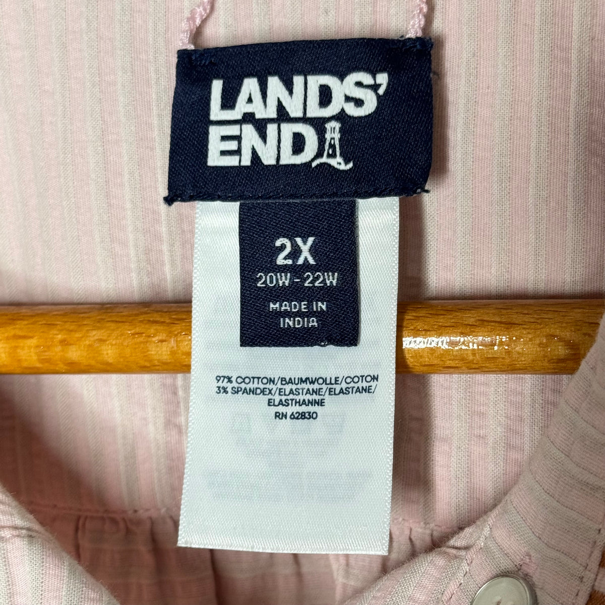 Lands End Striped Seersucker Long Sleeve Button Front Top - Size 2X