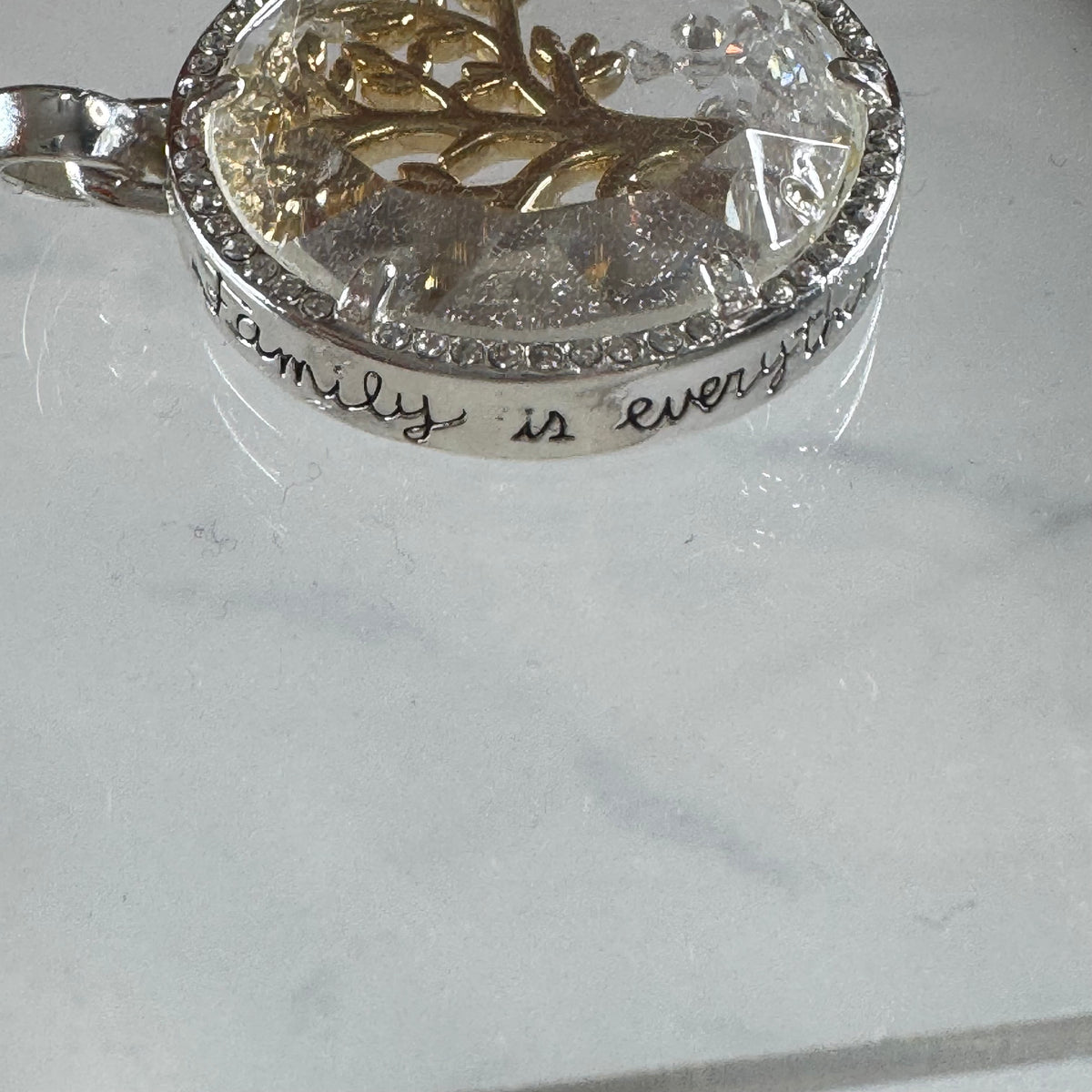 Family Is Everything Two-Tone Floating Crystal Tree of Life Pendant