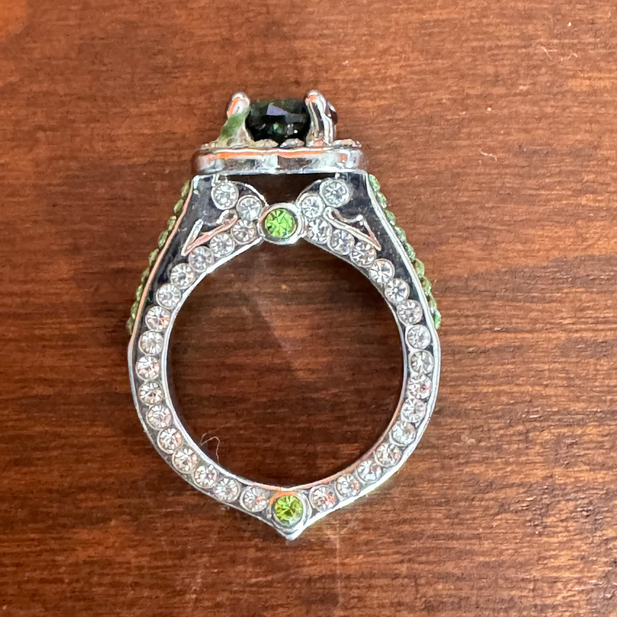 Round Cut Green Cushion Halo Statement Ring - Size 5