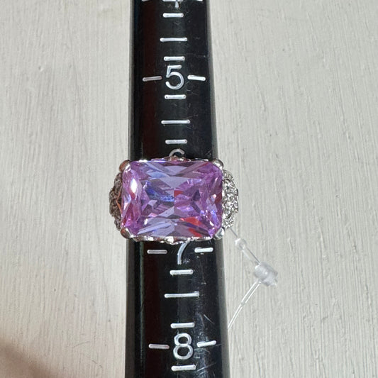 Sterling Silver Cocktail Ring w/Purple Gemstone - Size 6
