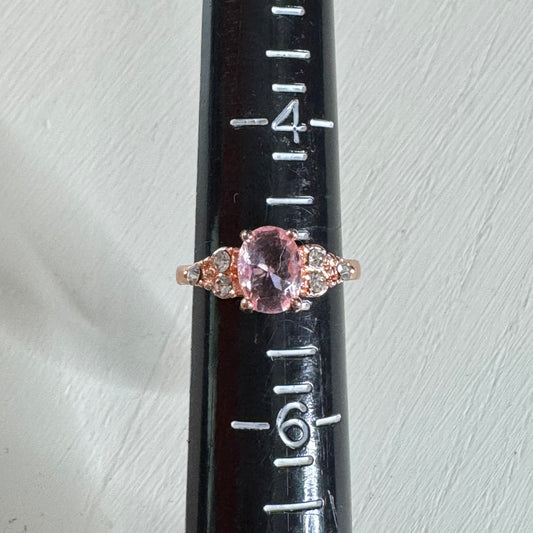 Pastel Pink Oval Gemstone Dainty Promise Ring - Size 5