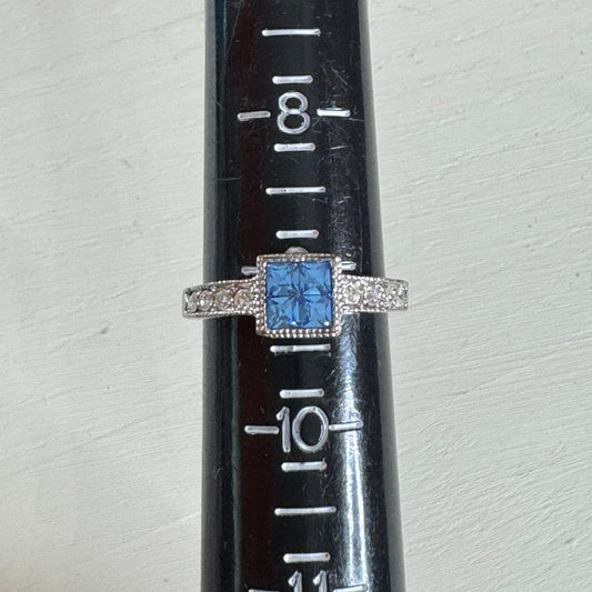 Square Princess Cut Blue Crystal Ring - Size 9