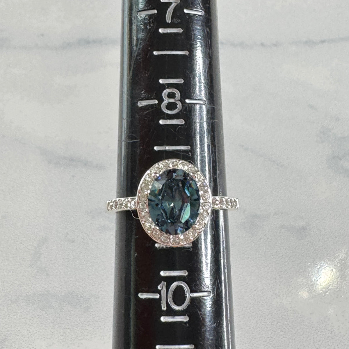 Oval London Blue Topaz Classic Halo Ring - Size 9