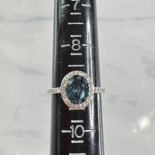 Oval London Blue Topaz Classic Halo Ring - Size 9