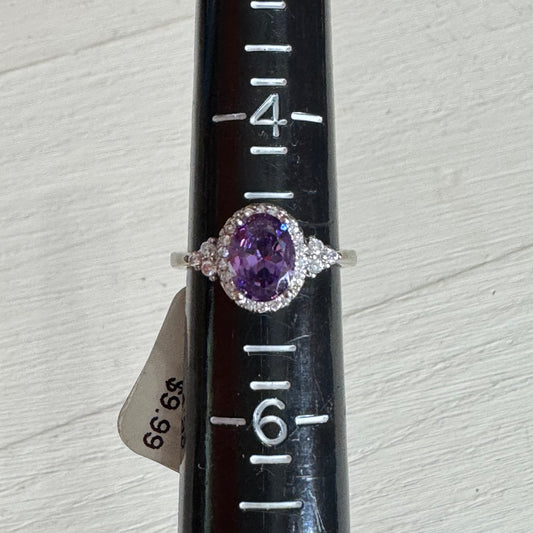 Deep Purple Oval Halo Statement Ring - Size 5