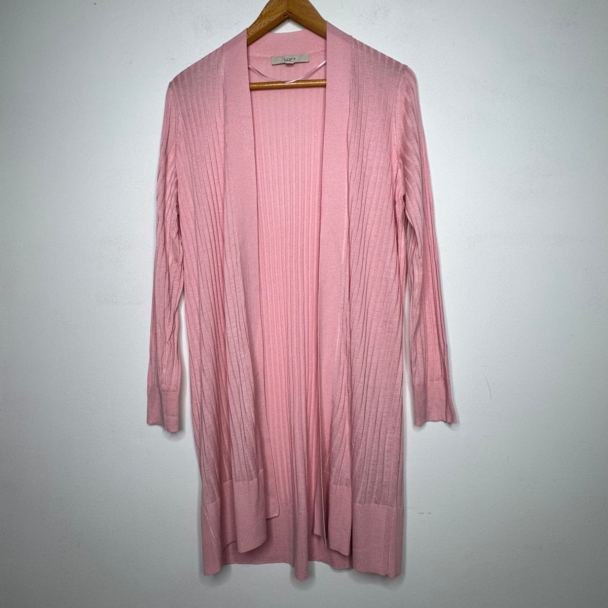 Loft Ribbed Open Front Long Sleeve Lightweight Cardigan - Size Large