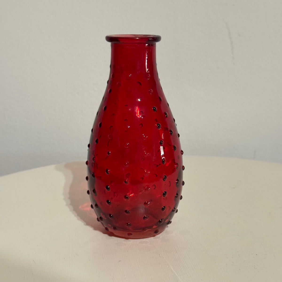 6" Red Hobnail Glass Vase