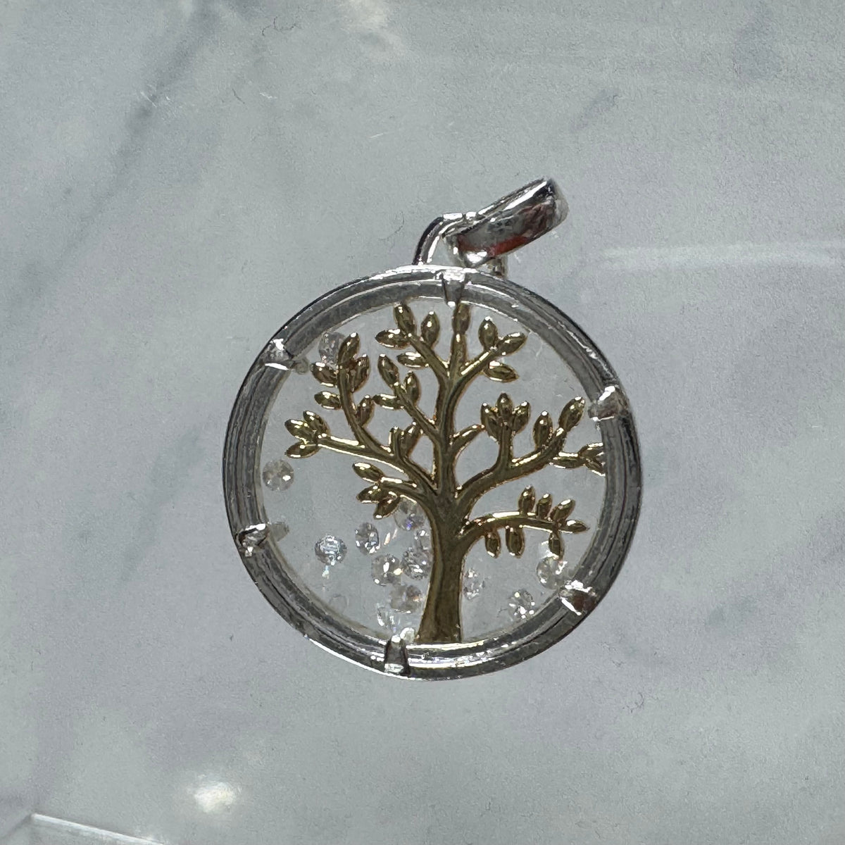 Family Is Everything Two-Tone Floating Crystal Tree of Life Pendant