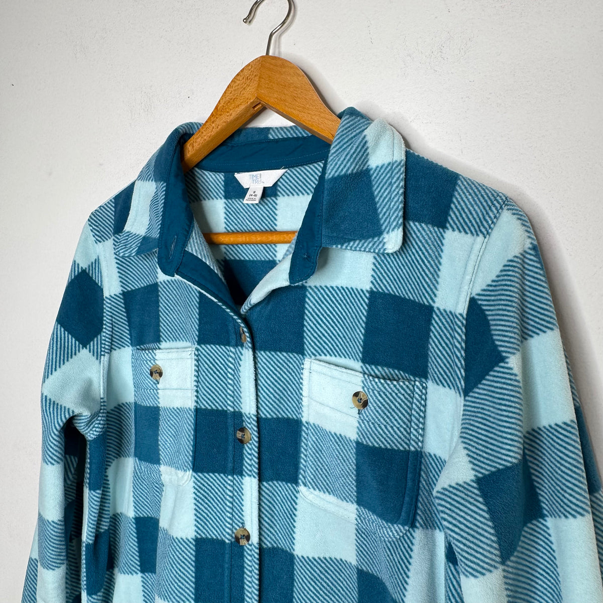 Time & True Plaid Fleece Button Front Shacket - Size Small