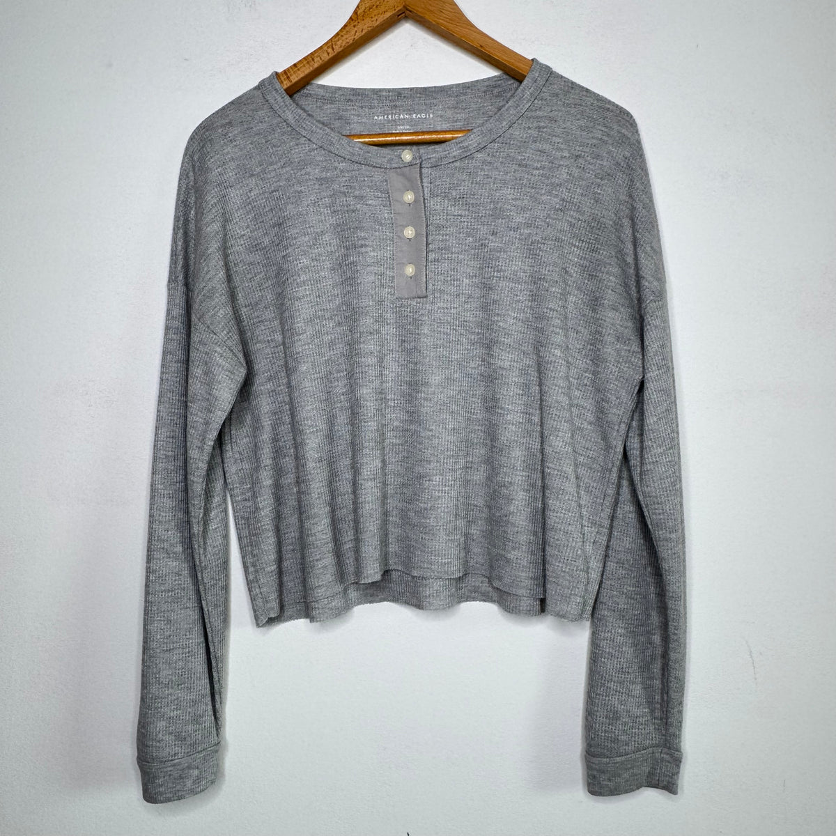 American Eagle Cropped Long Sleeve Thermal Top - Size Small