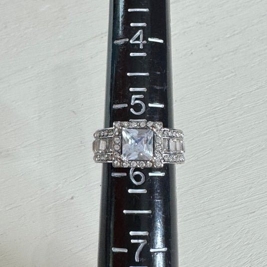 Princess Cut Square Halo Wide Cigar Band Ring - Size 5