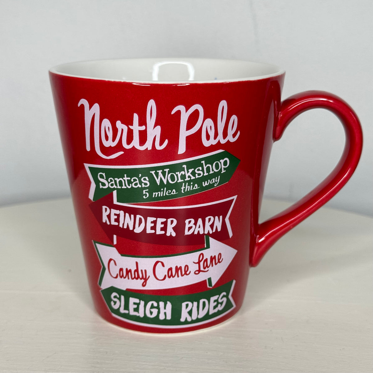 North Pole Santa’s Workshop Reindeer Candy Cane Sleigh Mug