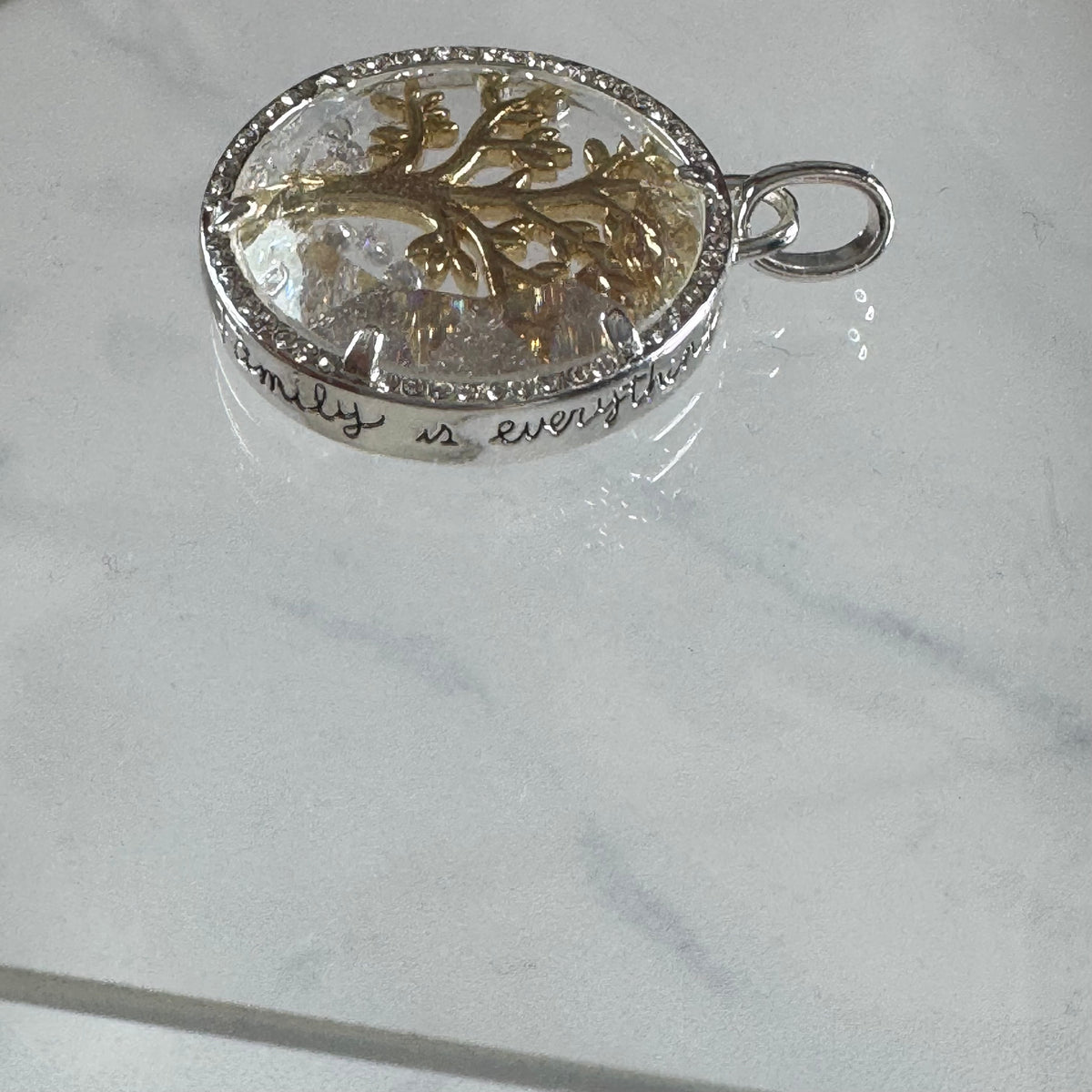 Family Is Everything Two-Tone Floating Crystal Tree of Life Pendant