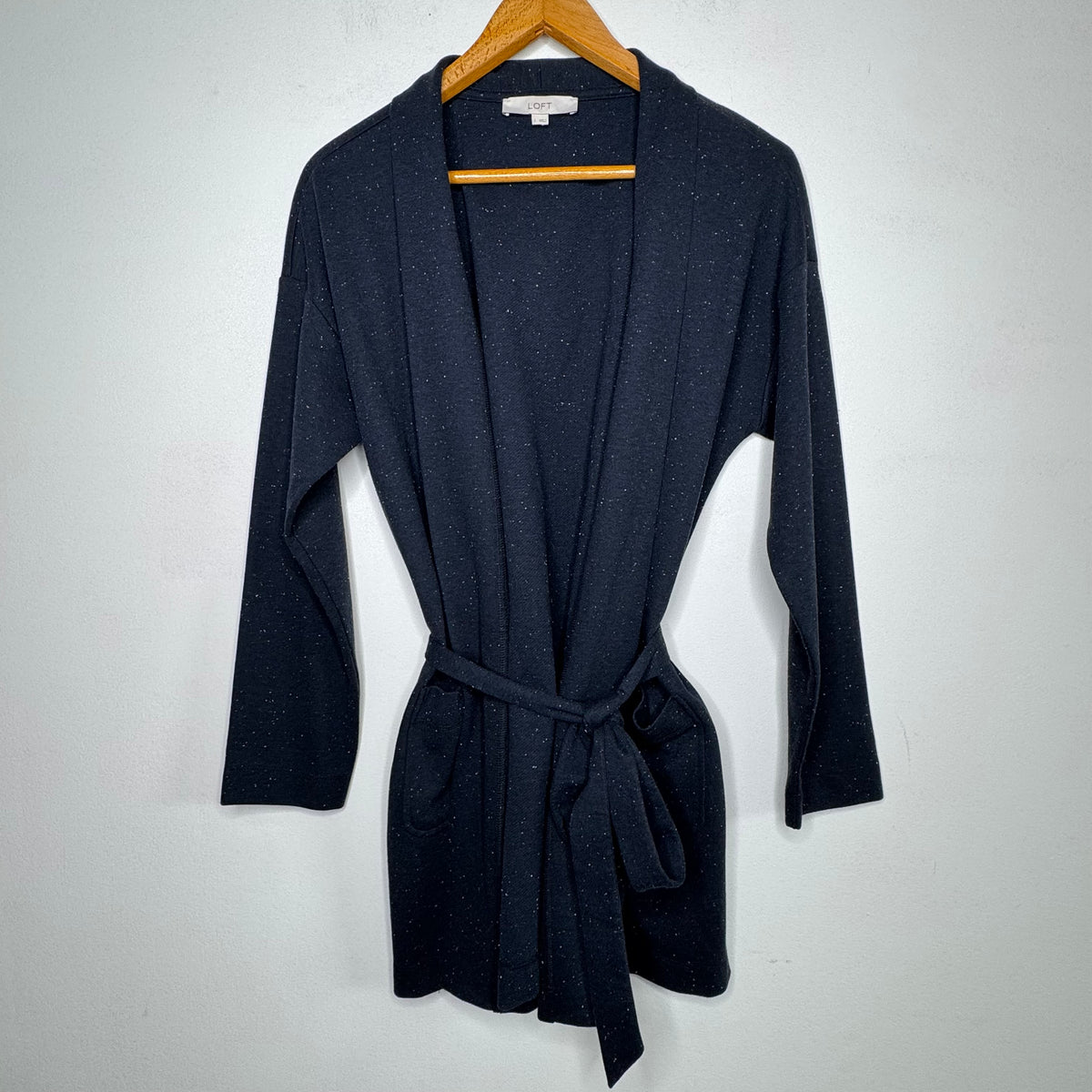 Loft Speckled Belted Long Line Cardigan - Size Large