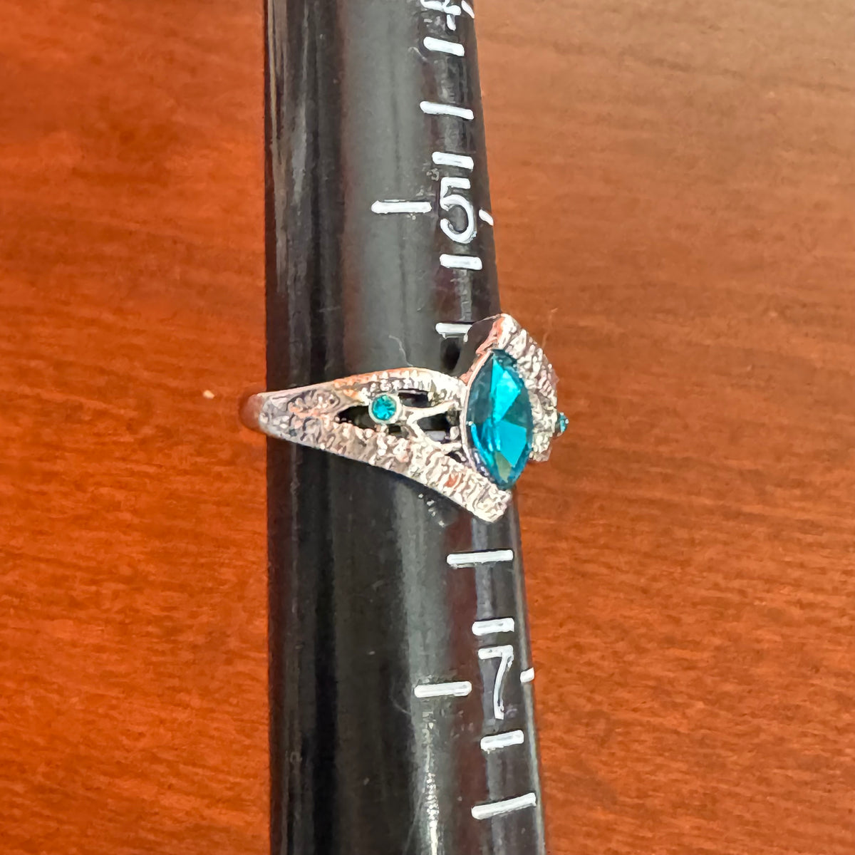Vintage-Style Marquise Teal Gemstone Ring - Size 6