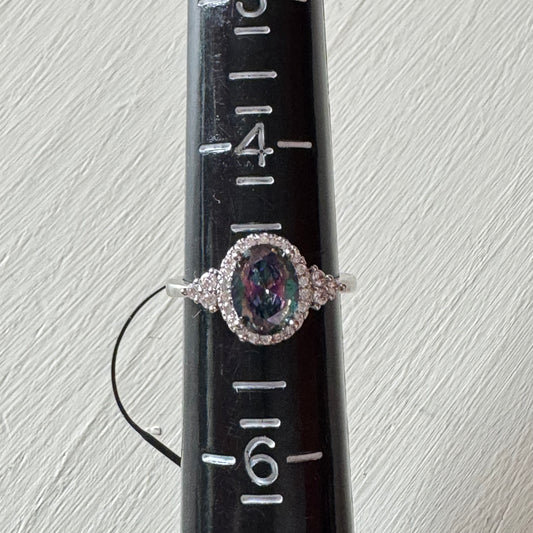 Rainbow Topaz Oval Cluster Ring - Size 5