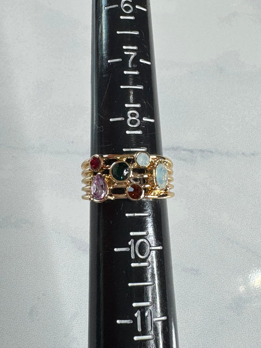 Vintage Inspired Multi-Stone Confetti Statement Ring - Size 9