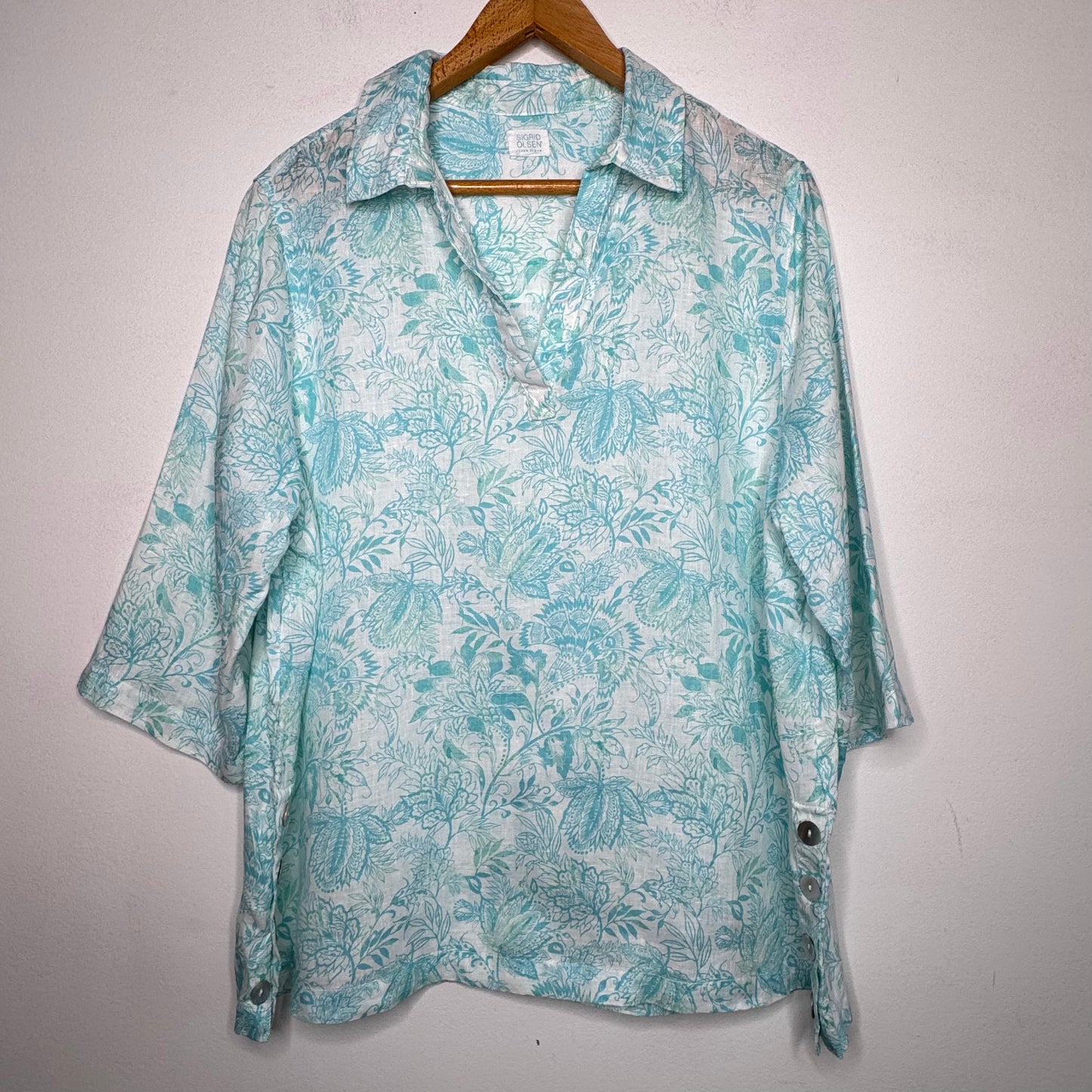 Sigrid Olsen Linen Floral Print Top - Size 1X
