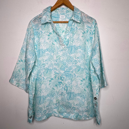 Sigrid Olsen Linen Floral Print Top - Size 1X