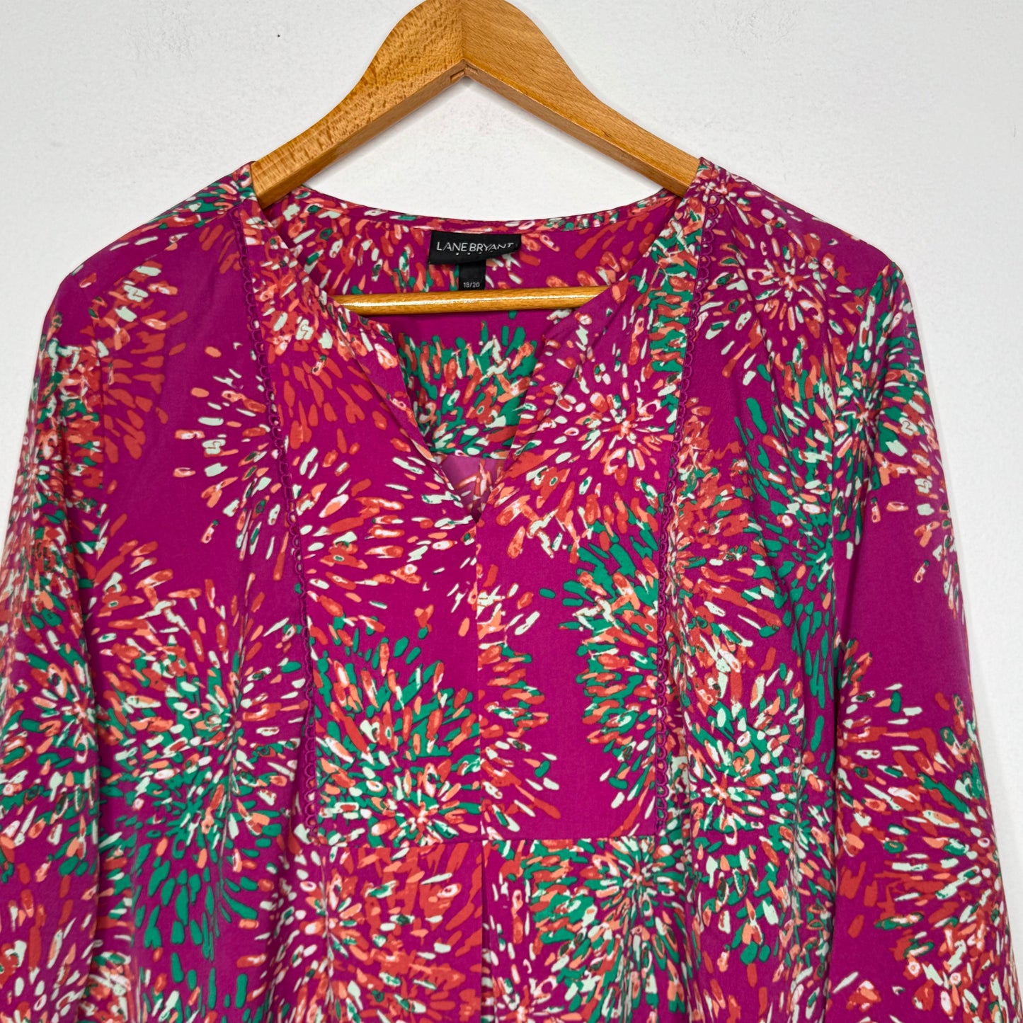 Lane Bryant Long Sleeve Blouse Magenta Floral Burst Top - Size 18/20