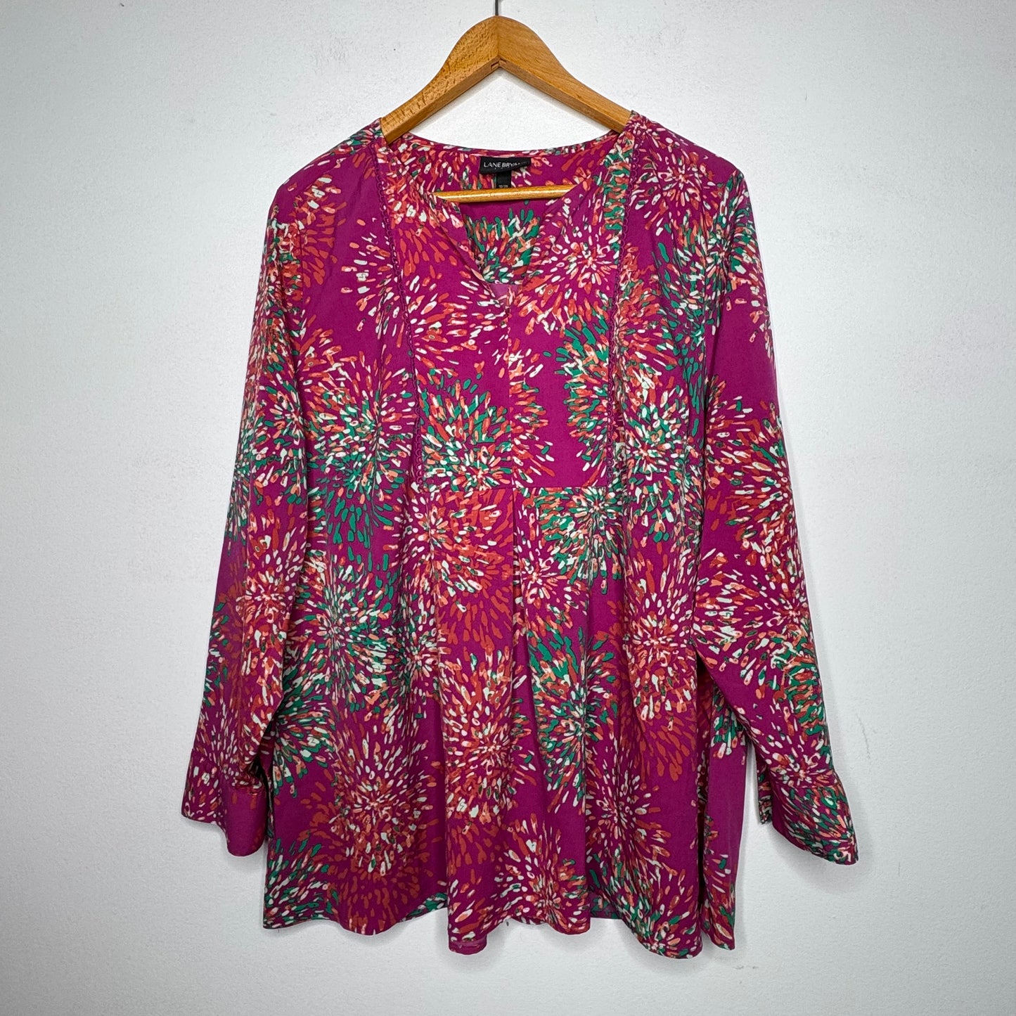 Lane Bryant Long Sleeve Blouse Magenta Floral Burst Top - Size 18/20