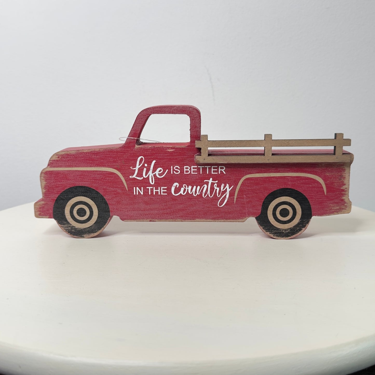 Life Is Better In The Country Red Truck Wood Decor Block Sign