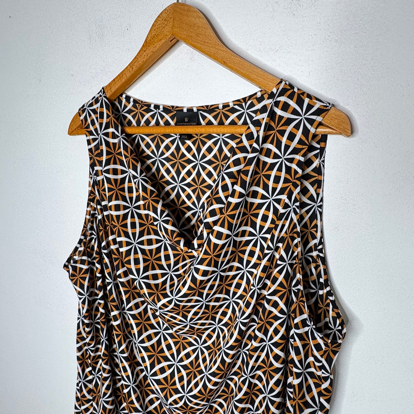 Worthington Geometric Print Drape Neck Sleeveless Top - Size 2X