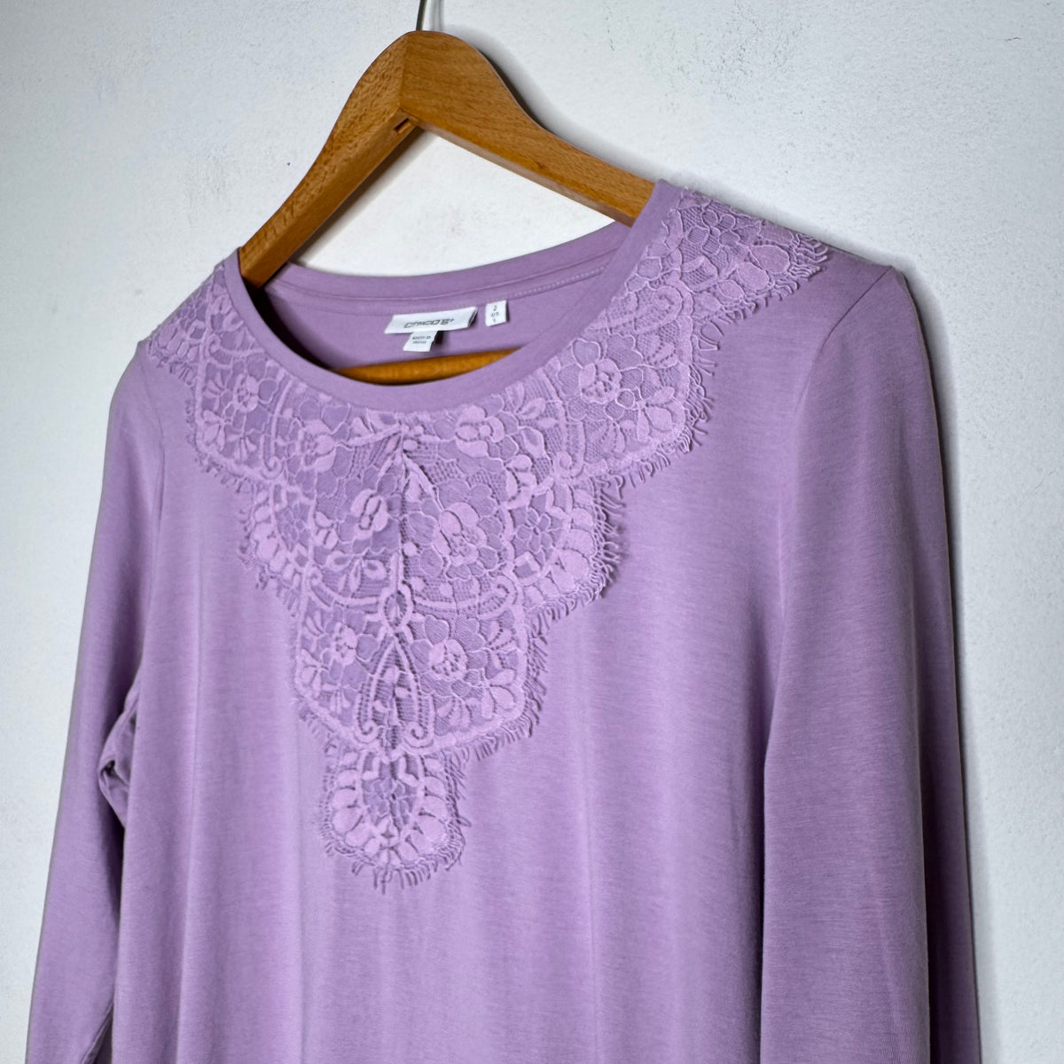 Chico’s Touch of Cool Lace Neck Layering Tee - Size Large