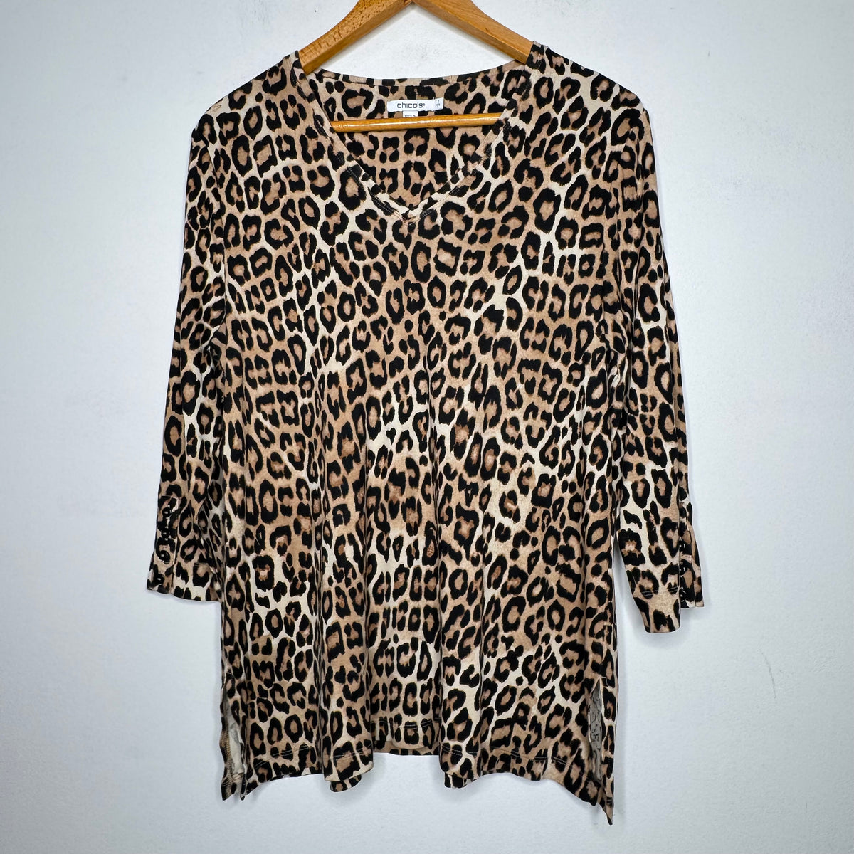 Chico’s Pima Cotton Cheetah Everyday Button Tunic - Size Large