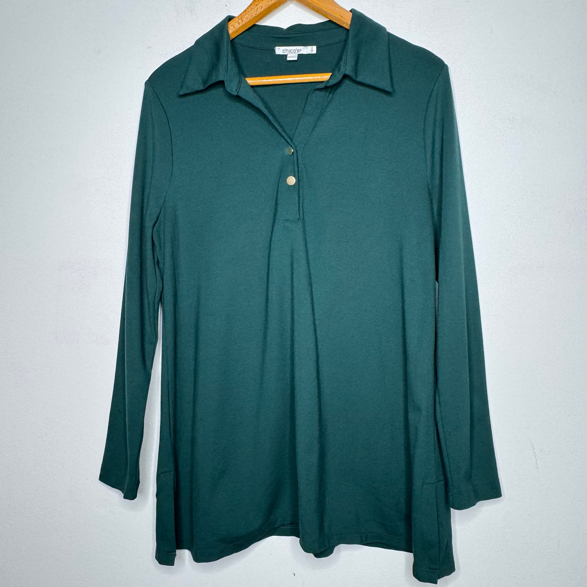 Chico’s Soft Collared Tunic Shirt Long Sleeve Polo - Size Large