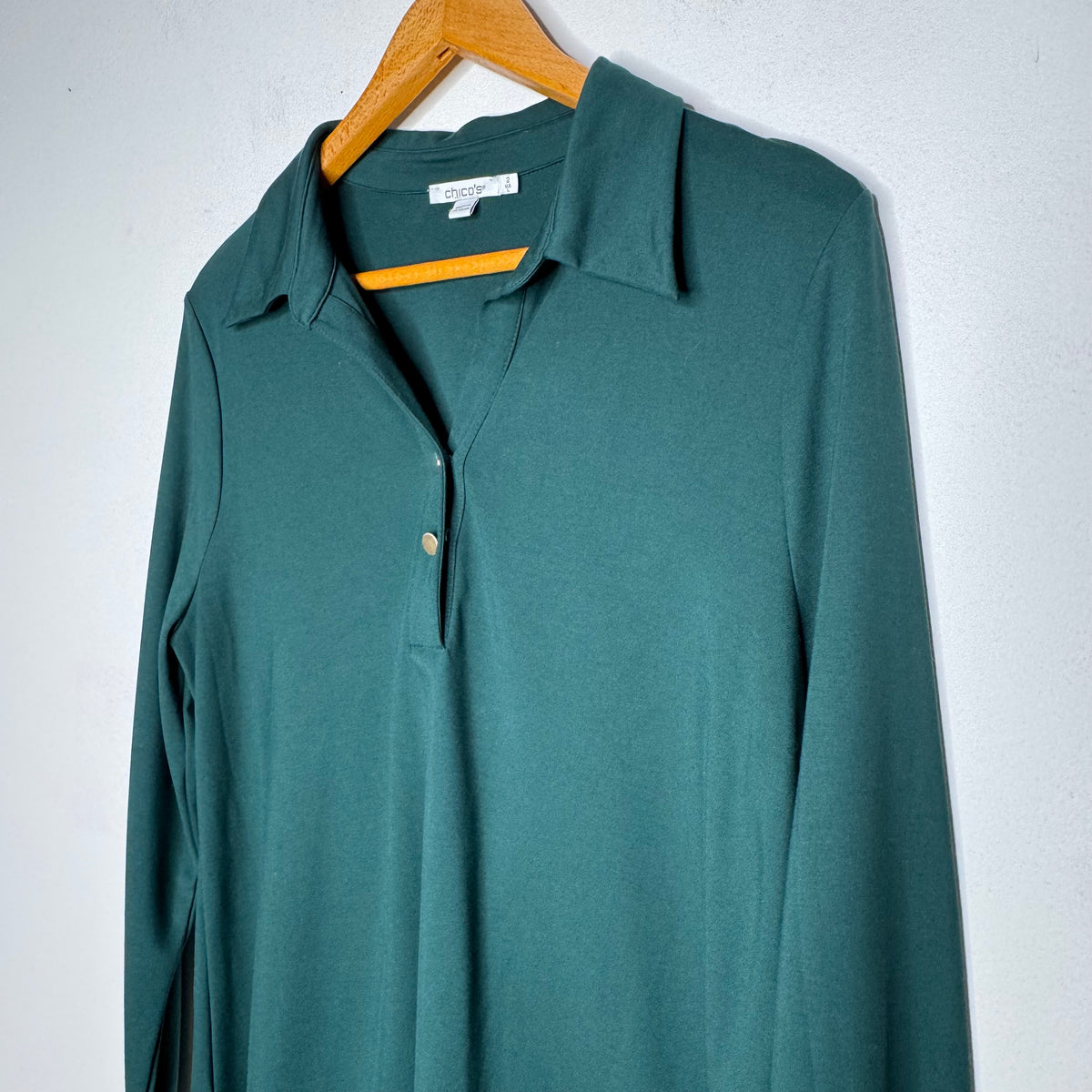 Chico’s Soft Collared Tunic Shirt Long Sleeve Polo - Size Large