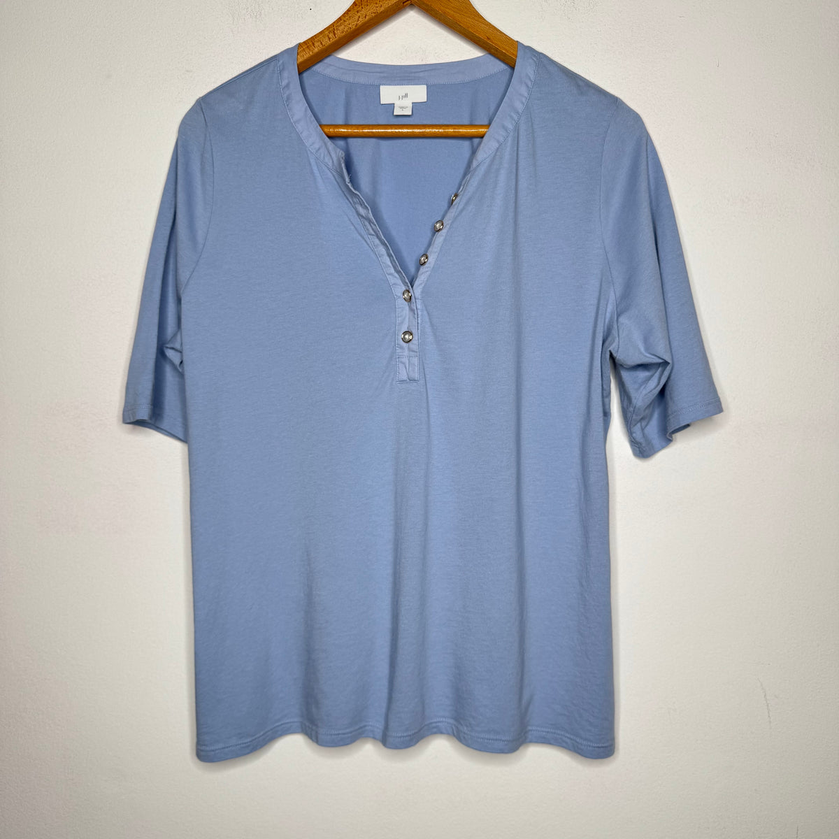 J.Jill Mixed-Media Cotton-Blend Top - Size Large