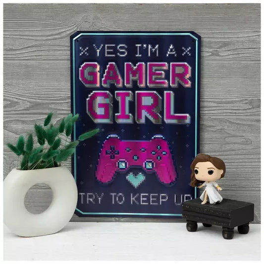 Gamer Girl Holographic Metal Sign