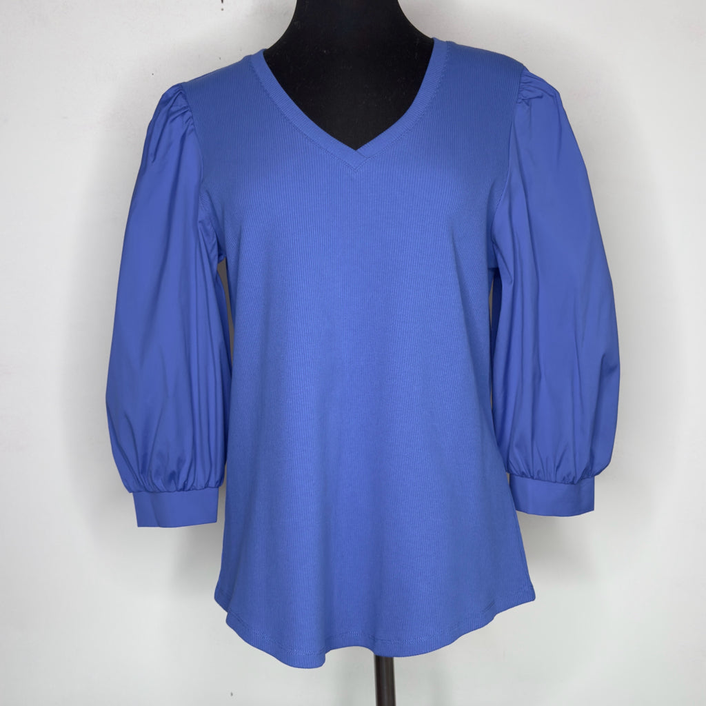 Chico's Balloon Sleeve Mixed Media Top - Size Large