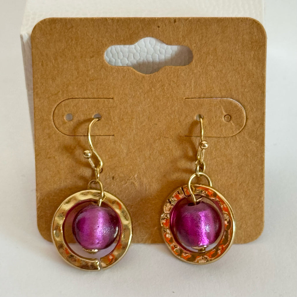 Gold & Purple Dangle Earrings