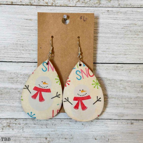 Two Blessings Wood Earrings - Snowman