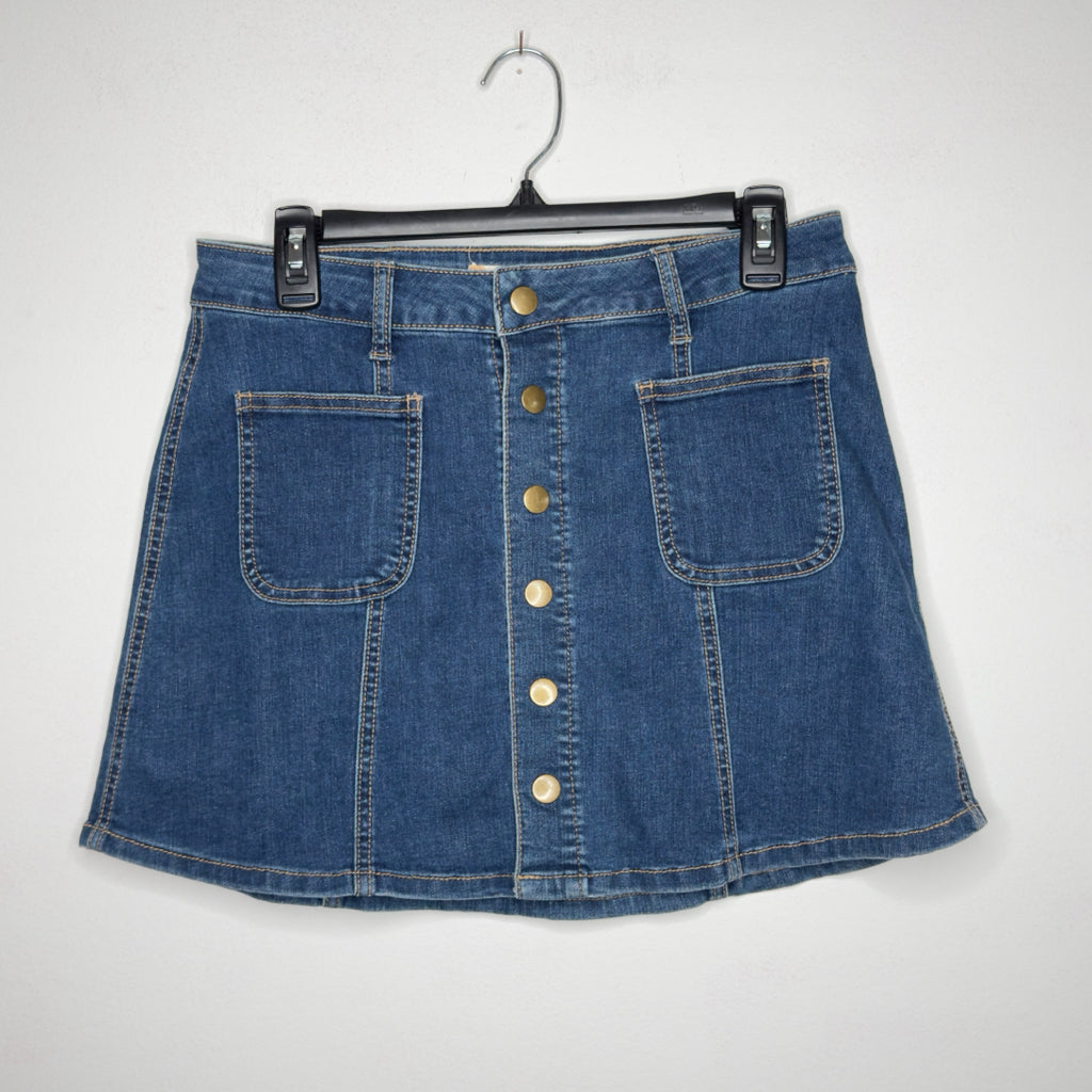 Altar'd State Denim Snap Front Mini Skirt - Size Small