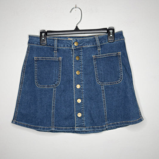 Altar'd State Denim Snap Front Mini Skirt - Size Small